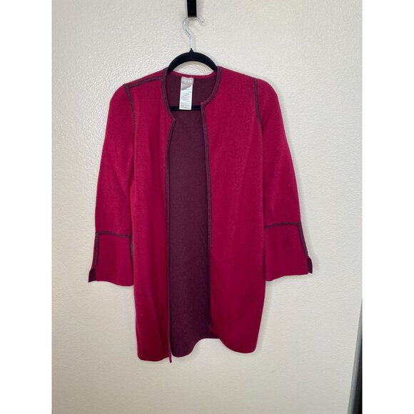 Chicos Womens‎ Open Front Cardigan Size S Ruby Red Knit Jacket Cotton Reversible - Picture 2 of 6
